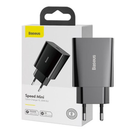 Baseus Speed Mini snabbladdare, USB-C, PD, 3A, 20W (svart)