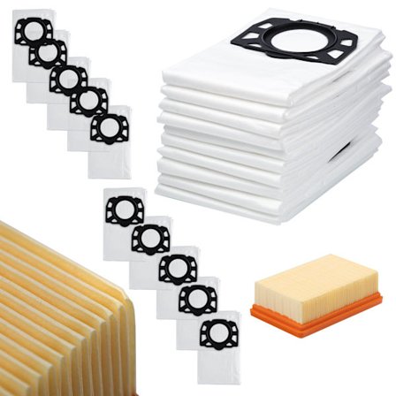 Støvsugerposer og Filter Sæt WD6 WD4 WD5 MV4 – 10 Mikrofiberposer + Filter | 5 Lag | Reservedel til Kärcher WD4 WD5 WD6 MV4 MV5 MV6