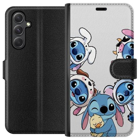 Yhteensopiva Lompakkokotelo Samsung Galaxy A25 Stitch kawaii kerääminen suloisia hahmoja kehyksen ympärillä, näyttäen suloinen piirretty ja leikkisä m