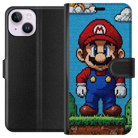 Kompatibel Tegnebogsetui til Apple Apple iPhone 15 Super Mario plakat Nintendo retro spil karakter 8bit pixel kunst klassisk spil helt mural design ku
