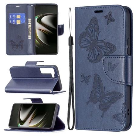 Butterfly Samsung Galaxy S22 Plus nahkakotelo - Tummansininen Blue