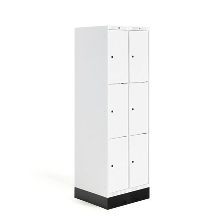 Schülerspind ROZ, 2 Module, 6 Türen, 1890x600x550 mm, weiß, inkl. Sockel