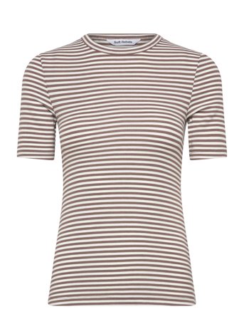 Soft Rebels Srfenja Stripe Ss Top - Brown - L