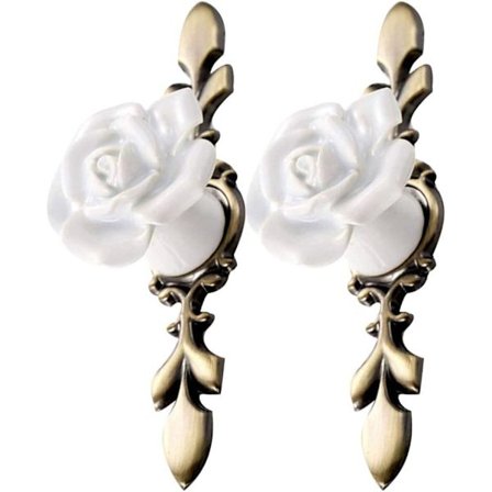 2 st Keramiska Blomknoppar för Skåp Vintage Rosform Skåphandtag