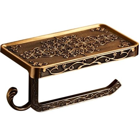 Toiletpapirholder i antik messing med mobiltelefonholder