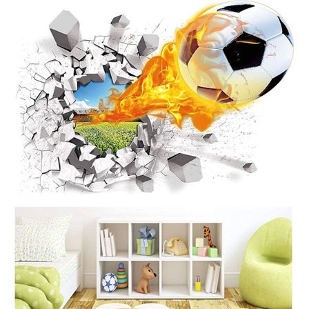 3D Selvklebende Avtakbar Gjennombrudd Vegg Vinyl Veggklistremerker/Veggbilder Kunst Dekaler Dekor Barnas Favoritt (fotball (2 ark på 28b X 10h/70x25cm