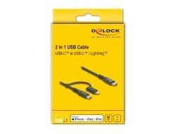 Delock USB Cable 2in1 USB-C - USB-C Lightning iPhone/iPad MFi60W 1m