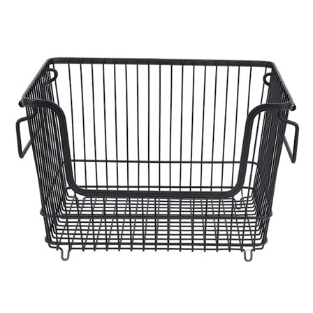 Stabelbar Trådkurv Fryseorganisator til Køkken og Hjem til Pæn Opbevaring af Frugt og Kød, Sort