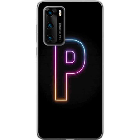 Kompatibel Mobilcover til Huawei Huawei P40 Minimalistisk neonbogstav P i farvegradient og lyseffekt mod sort baggrund i digital neonstil