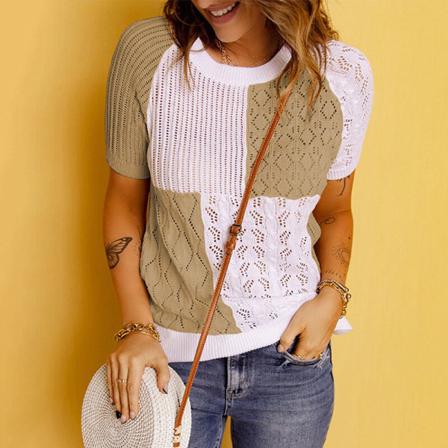 Kvinnor Color Block Tunika Blus Crew Neck Pullover