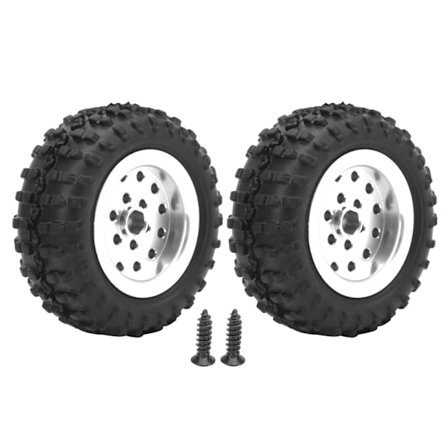 2 stk. Bilhjul Gummi Dæk Aluminium Legering AntiSkid 52mm Passer til WPL D12 1/10 RC Truck (Sølv)