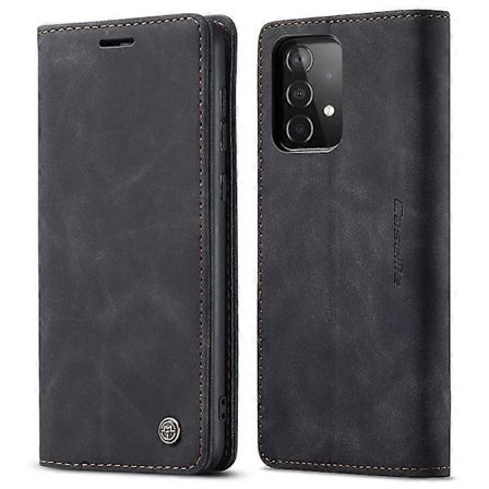 Ekte skinn lommebok-stil telefondeksel med stativ, kompatibelt med Samsung Galaxy A52