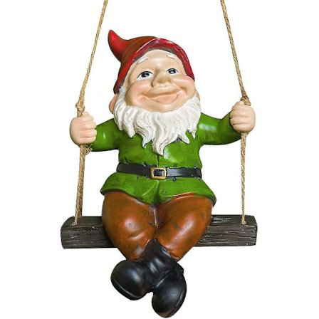 Livagtige havegnomer, havefigurer og statuer i harpiks, udendørs dekoration, havegnomdekorationer, havedekoration til udendørs (gynge)