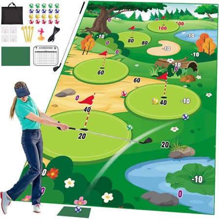 Golf Chipping Spelmatta med Klubba, Inomhus Utomhus Spel för Vuxna och Familj Barn Utomhus Lekutrustning Stick Chip Spel Inomhus Golfset【HY】