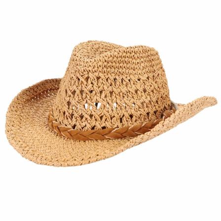 Cowboyhatt av strå med bred brem, solhatt, cowgirl-sombrerohatt i Panama med hakerem for menn, kvinner og barn, til reiser, utendørsaktiviteter og 