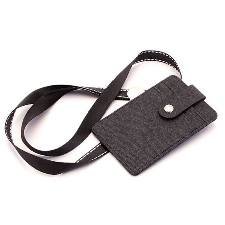 Korthållare / ID-hållare med fönster + långt band - Svart