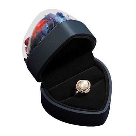 Hjärta Eternal Flower Presentbox Ring Medaljong Förvaringsbox BLÅ RING