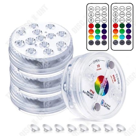 TD Senkbare LED-lamper 4 stk 16 Farger Vanntett IP68 LED Bassenglampe med Fjernkontroll Senkbar Lampe Bassenglampe