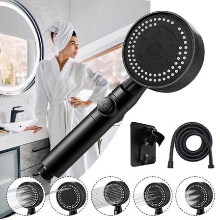 Massasjedusjhode med 6 spraymoduser, dusjhode med 1,5M slange, stort vannbesparende dusjhode