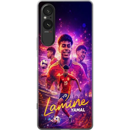 Yhteensopiva Puhelinkuori Sony Sony Xperia 5 V Lamine Yamal jalkapallo juliste Espanjan maajoukkueen pelipaidassa dynaamisella liikkeellä, värikkäi