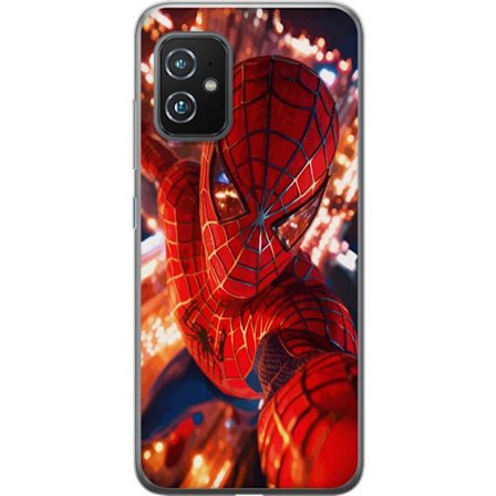 Kompatibelt Mobildeksel til Asus Asus Zenfone 8 Spider Man i intensiv handling med gnistrende lys og dynamisk perspektiv i filmisk superheltstil