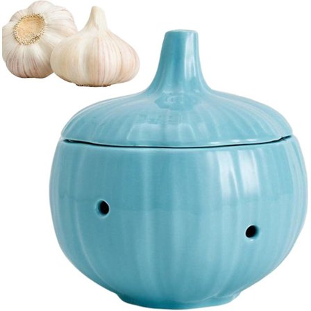 Vitlöksbehållare förvaring, vitlöksburk, vitlöksförvaringsbehållare med lock för kök, restaurang (blå)