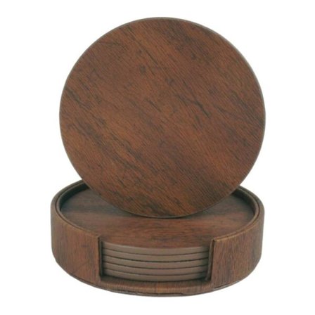6-pack Vändbara Glasunderlägg Valnöt PU med Hållare Brun brun[ZHE]