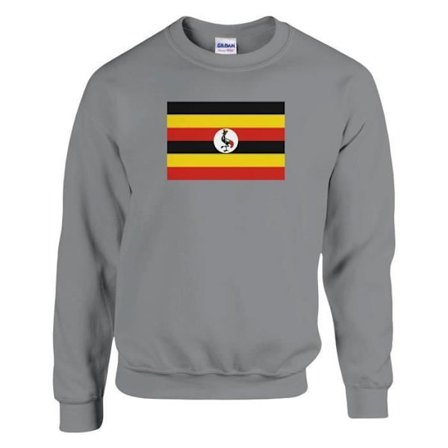 Sweatshirt - PIXELFORMA - Uganda Flagga - Grå - Långa ärmar - Klassisk krage