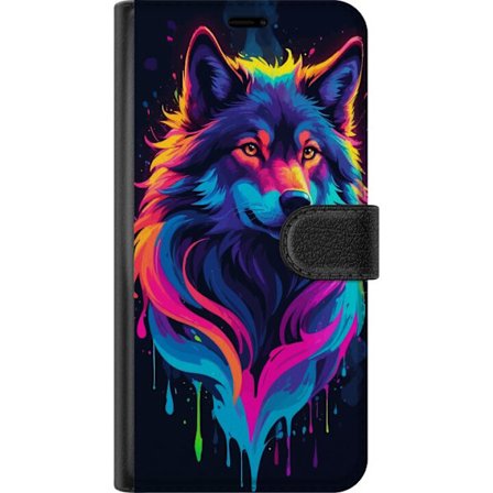 Kompatibelt Plånboksfodral till Xiaomi Xiaomi 15 Regnbågsvarg konst i Färgstark Neon Splash Stil