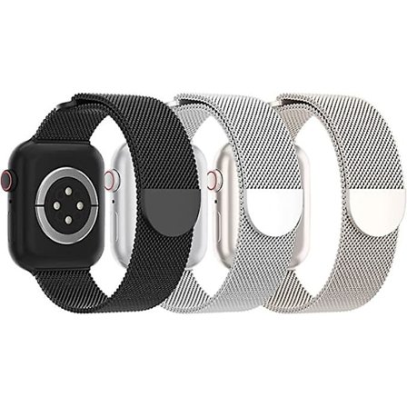 3-pack nätmetallband kompatibla med Apple Watch-band 38 mm 40 mm 41 mm 42 mm 44 mm 45 mm 49 mm, magnetiskt spänne i rostfritt stål