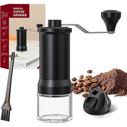 Manuell kaffekvarn med justerbar malning, lämplig för espressomaskiner och presskannor.