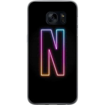 Kompatibelt Mobildeksel til Samsung Samsung Galaxy S7 Minimalistisk neonbokstav N i fargeskiftende lys mot svart bakgrunn