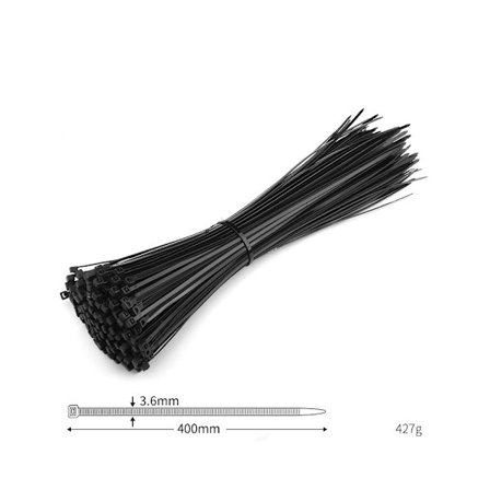 250-pack - Tåliga svarta buntband av nylonplast (40 cm)