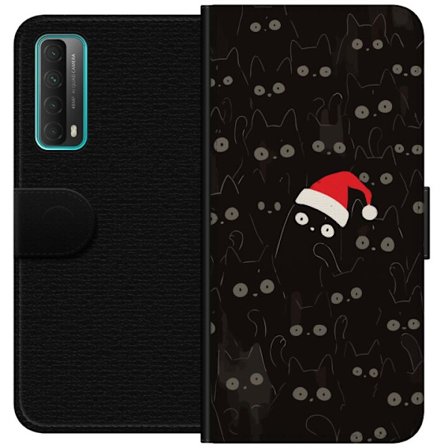 Kompatibel Tegnebogsetui til Huawei Huawei P smart 2021 Mørkt kattemønster med en kat i julee inspireret illustration perfekt til vintersæsonen og