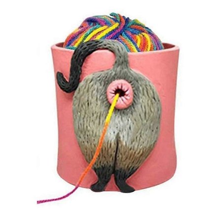Kat Garnskål Kunstværk med Hul Garn Hækling Strikkekurv Garnholder Dispenser til Skrivebord Soveværelse C[YJD]
