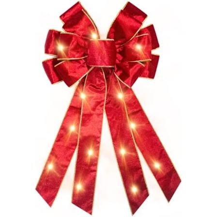 Stor LED julebue til krans, LED Merry Christmas kransbue i rød fløyel
