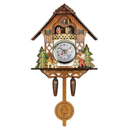 Antik Trä Gök Väggklocka med Automatisk Pendel