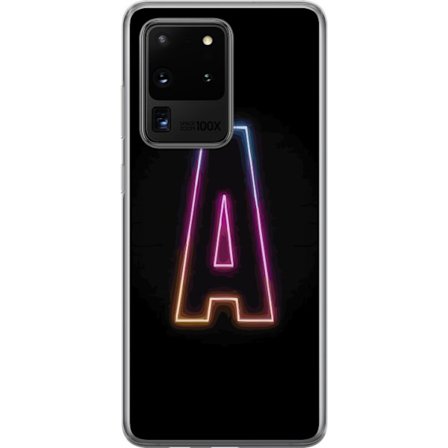 Kompatibel Mobilcover til Samsung Samsung Galaxy S20 Ultra Minimalistisk neonbogstav A i regnbuefarvet lys mod sort baggrund i moderne typografisk sti