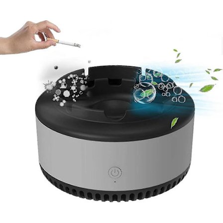 Rökfri Askkopp med Luftrenare, Intelligent Askkopp för Luftrening med Negativa Joner för Bil Hem Grå Grå