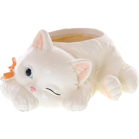 Sød Katte Plantepot med Dræning til Indendørs Planter Sukkulenter Havefigur Dyreskulptur Dekoration 22 x 17 x 10 cm