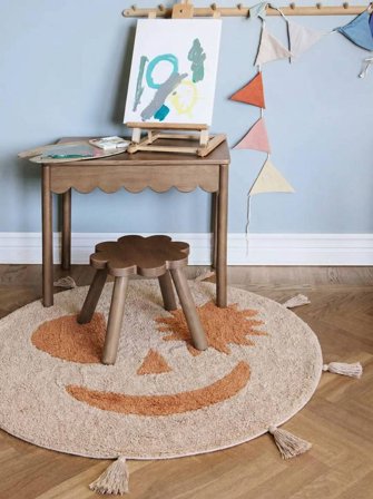 Geometrinen Pestävä Lasten Matto Pieni Smiley Matot - Roosa/Terrakotta Ø 100 Puuvilla