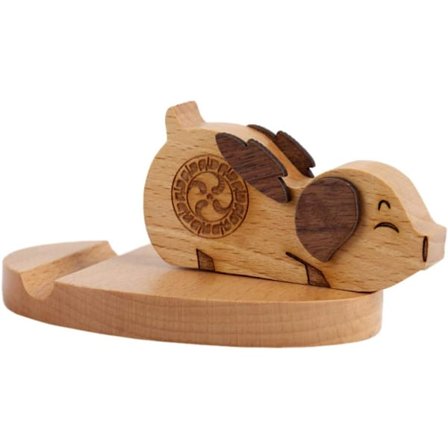 Mobilhållare i trä Söt Skrivbordsställ för Mobiltelefon Mobiltelefonhållare Tabletthållare för Skrivbord Gris Displayställ