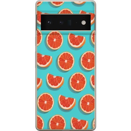 Kompatibel Mobilcover til Google Pixel 6 Pro Illustreret mønster med gentagne grapefrugtskiver på en turkis baggrund