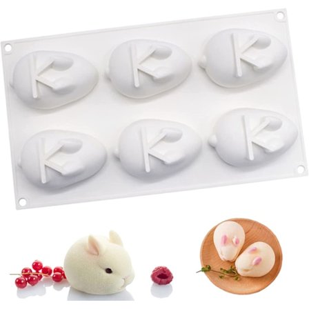 Kanin silikoneform, 6 hulrum, 3D kanin silikoneform