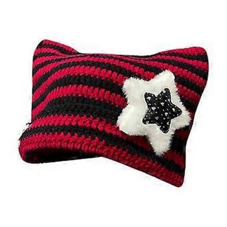 Y2K Gotisk Strikket Katteører Lue Harajuku Liten Djevel Lue Stripete Dame Vindtett Vinter Håndlaget Lue Kvinnelige Luer