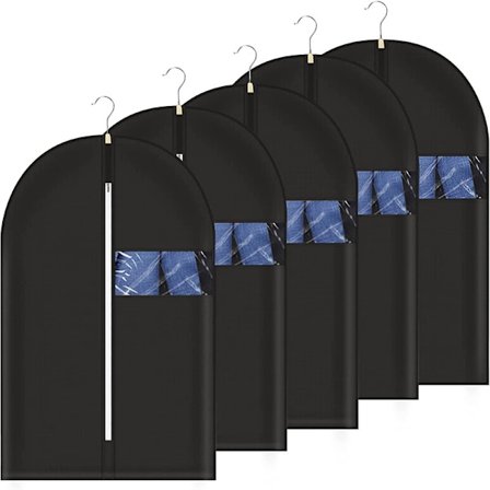 5-pakning klesposer, kostymebæreveske, beskyttende trekk, klesposer med glidelås, 100 x 60 cm, kostymepose, støvbeskyttelsestrekk for reiser, stoff