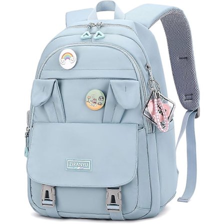 Skolesekk for jenter, 22 liters skolesekk for jenter med anheng for 8 til 14 år, vanntette store nylon skolesekker for jenter