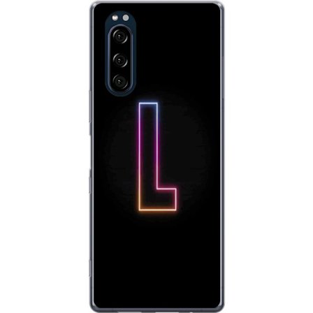 Yhteensopiva Puhelinkuori Sony Sony Xperia 5 Minimaalinen neonkirjain L pehmeästi vaihtuvassa värivalossa mustaa taustaa vasten, puhdas graafinen es