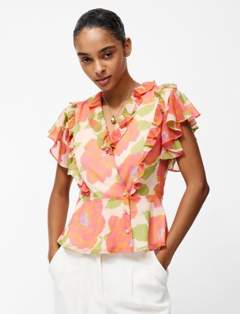 French Connection Louisa Hallie Crinkle Blouse - Pink - 36
