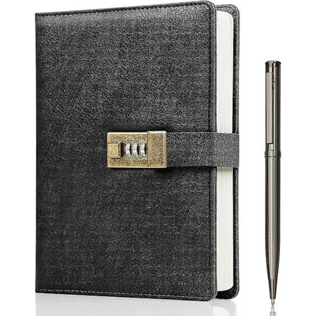 Dagbog med lås, A5 PU læderjournal med lås 240 sider, Vintage låsejournal adgangskodebeskyttet notesbog med pen & gaveæske, låsedagbogsplanlægger O